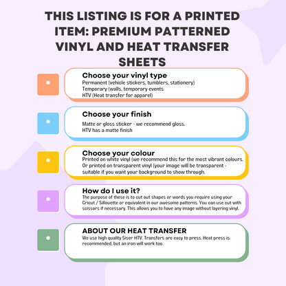Patterned Printed Vinyl and Heat Transfer (HTV) Sheets - Pink Collection -  PV100193