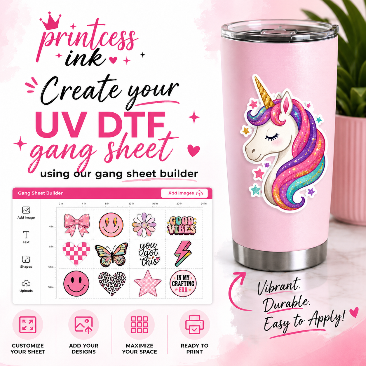 Custom UV DTF Print, Ready to Use Stickers. GANG SHEET BUILDER | Permanent Stickers | White Base Stickers