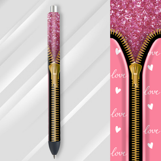 Vinyl Pen Wrap / Bookmark Prints - Love Pink Zipper - P100057