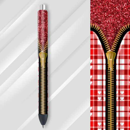 Vinyl Pen Wrap / Bookmark Prints - Red Plaid Zipper - P100058