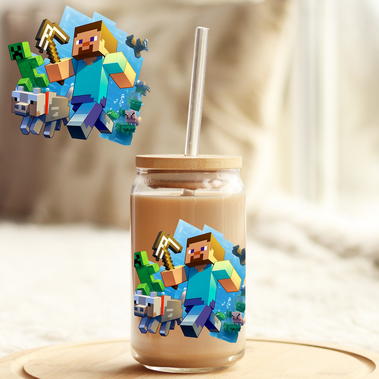 Tumbler Cup Wrap 16oz UV DTF Crystal Sticker: Minecraft UVDTF100429