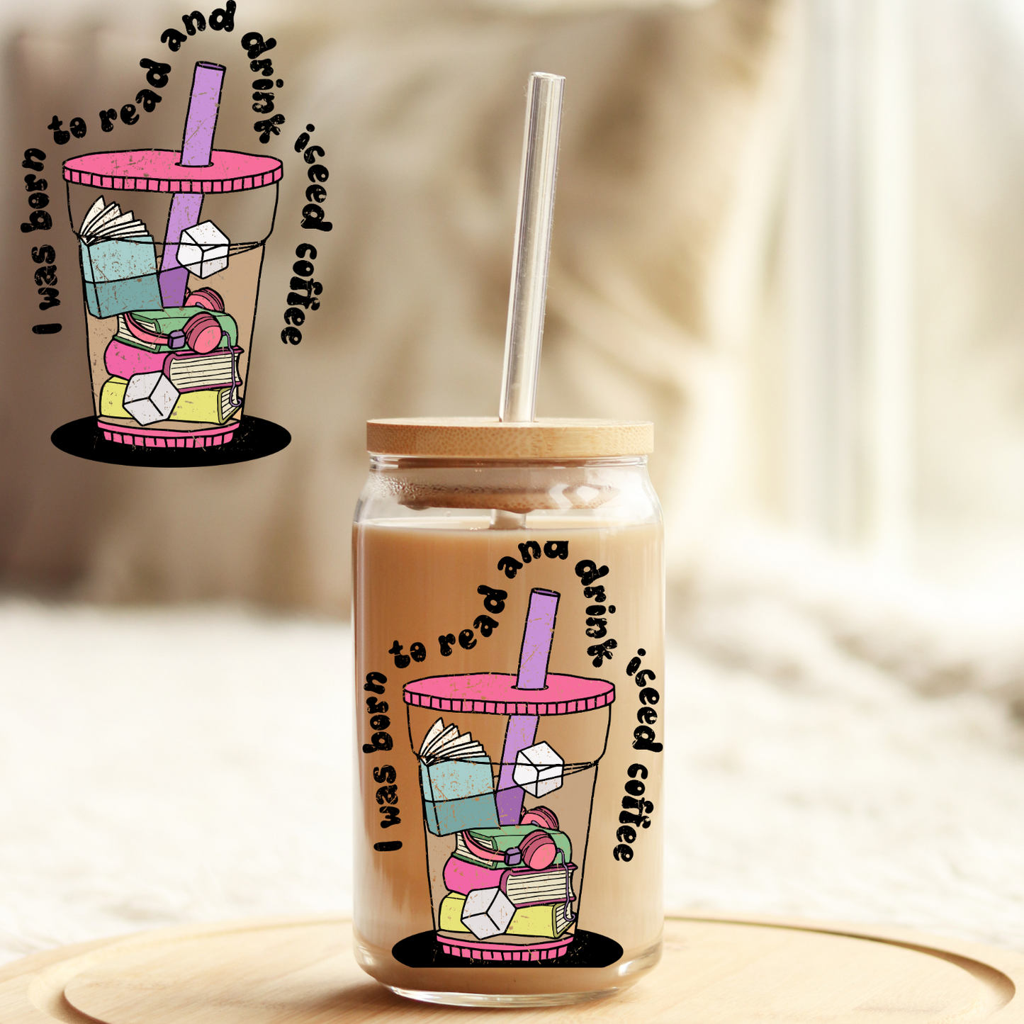 Tumbler Cup Wrap 16oz UV DTF Crystal Sticker: Born to read UVDTF100452