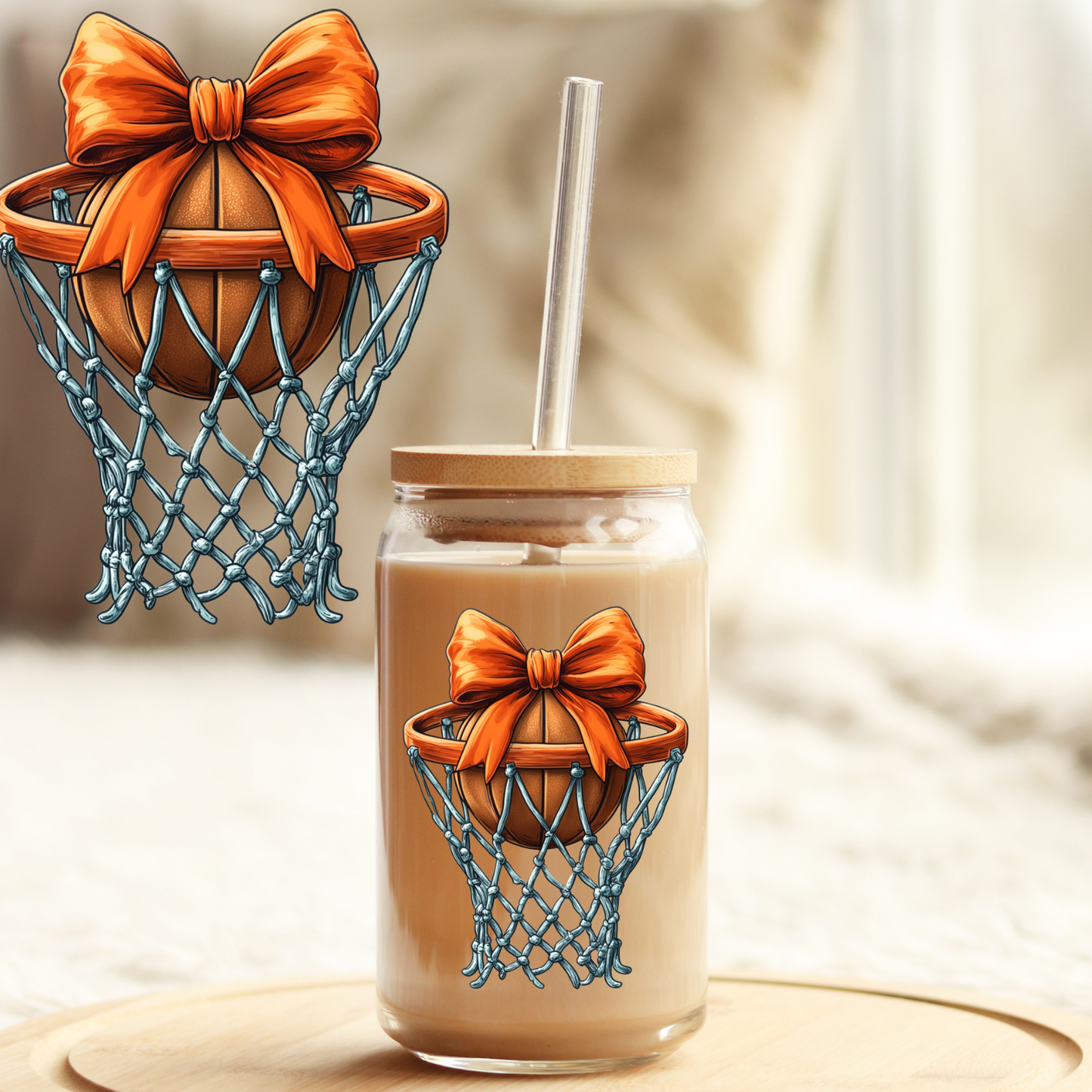 UV DTF Sticker | Ready to Apply Decal | Waterproof Permanent Sticker for Tumblers, Cups, Laptops, and More| Tumbler Cup Decal 4" UV DTF  Sticker: Basketball bow UVDTF100558