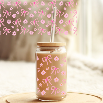 Tumbler Cup Wrap 16oz UV DTF Crystal Sticker: Bows and Flowers UVDTF100317