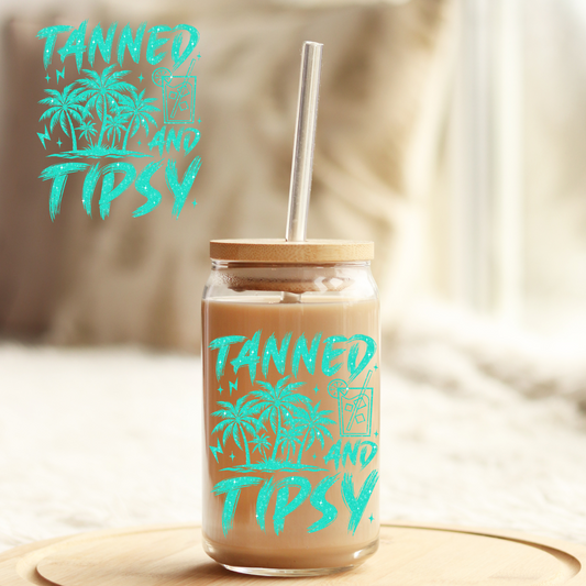 Tumbler Cup Wrap 16oz UV DTF Crystal Sticker: Tanned and tipsy UVDTF100436