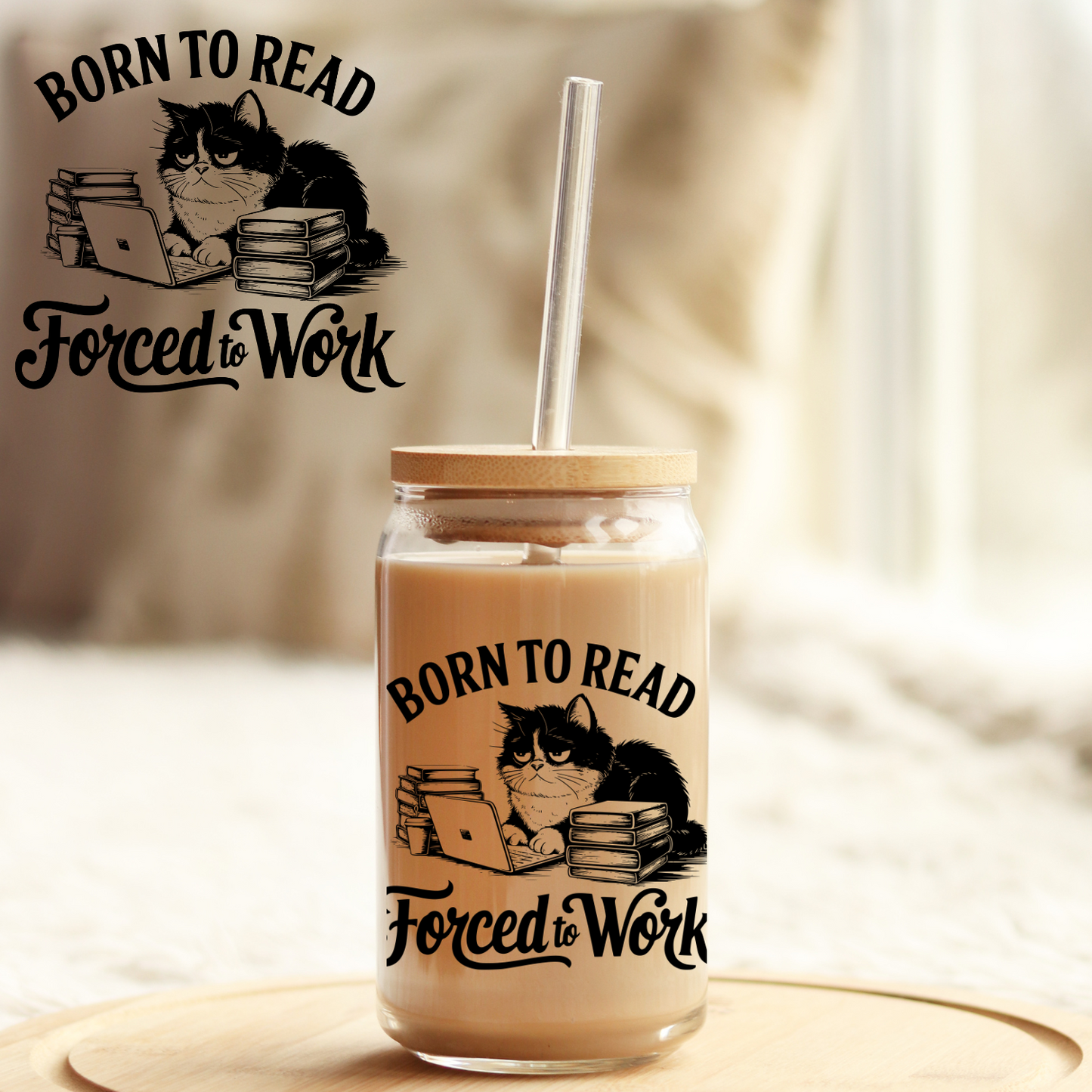 Tumbler Cup Wrap 16oz UV DTF Crystal Sticker: Born to Read UVDTF100447