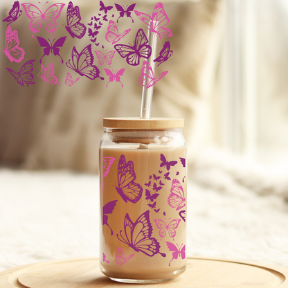 Tumbler Cup Wrap 16oz UV DTF Crystal Sticker: Butterflies UVDTF100335
