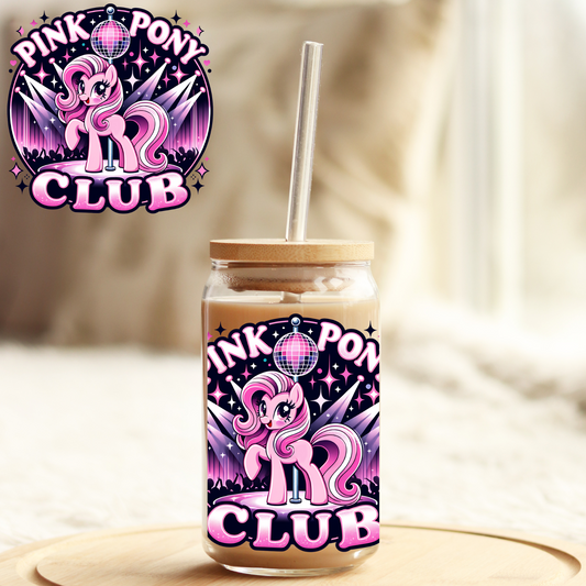 Tumbler Cup Wrap 16oz UV DTF Crystal Sticker: Pink Pony Club UVDTF100451