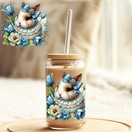 Tumbler Cup Wrap 16oz UV DTF Crystal Sticker: Blue Bunny UVDTF100359