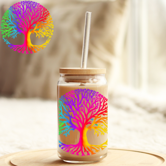 Tumbler Cup Wrap 16oz UV DTF Crystal Sticker: Colourful Tree UVDTF100422