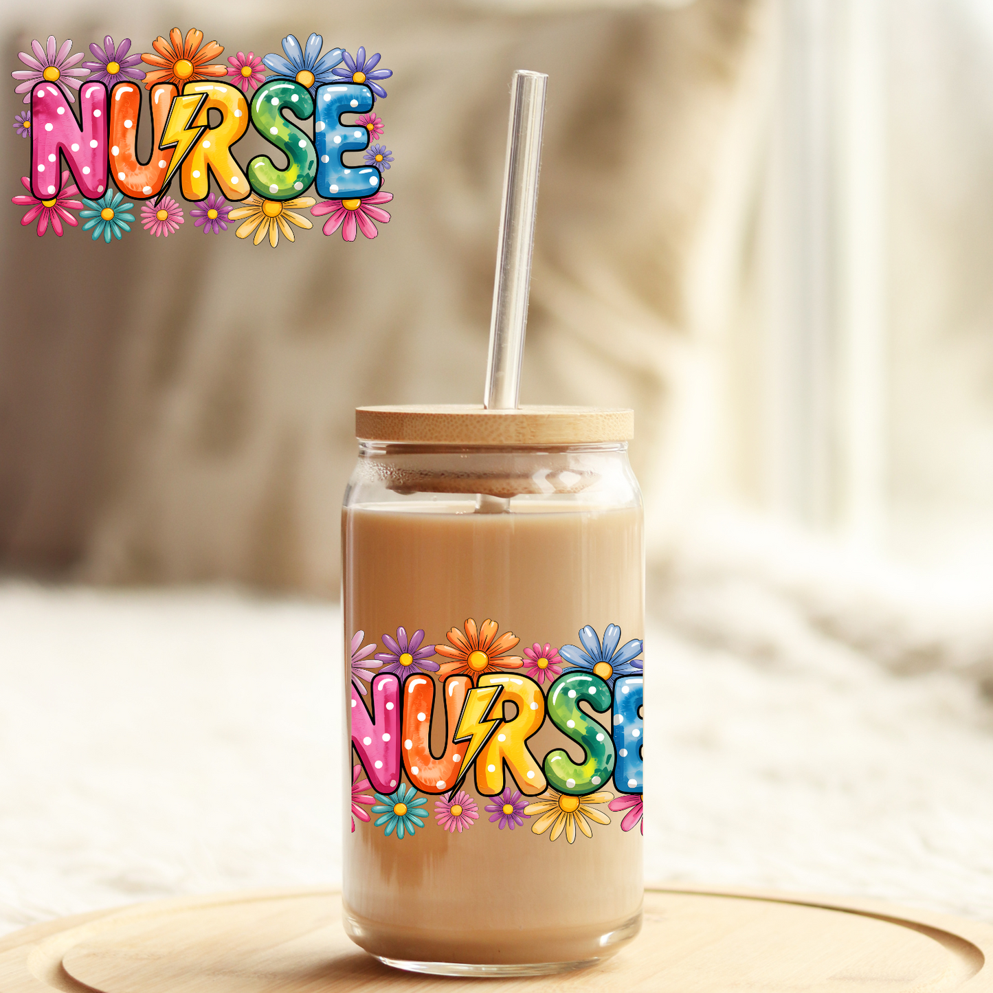 Tumbler Cup Wrap 16oz UV DTF Crystal Sticker: Nurse UVDTF100449