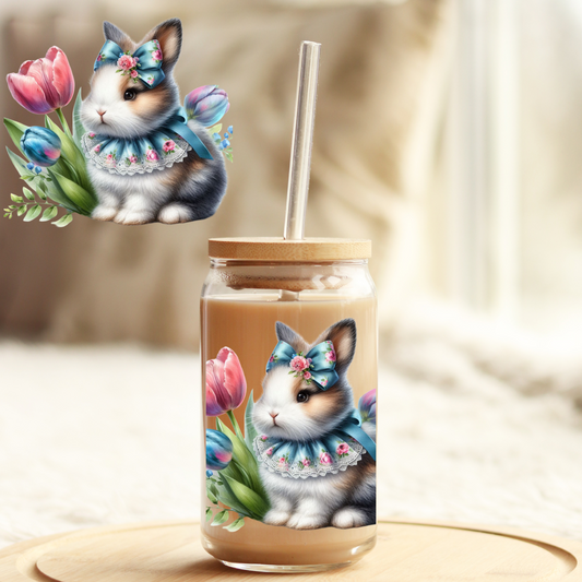 Tumbler Cup Wrap 16oz UV DTF Crystal Sticker: Pink Bunny UVDTF100360