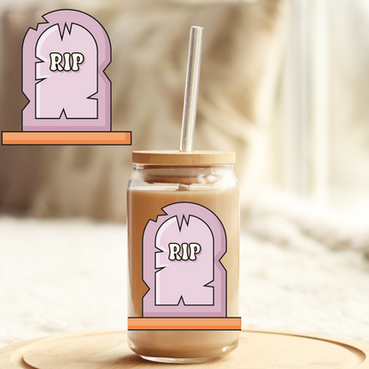 UV DTF Sticker | Ready to Apply Decal | Waterproof Permanent Sticker for Tumblers, Cups, Laptops, and More| Tumbler Cup Decal 4" UV DTF  Sticker: RIP Tombstone UVDTF100545