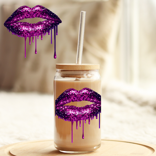 Tumbler Cup Wrap 16oz UV DTF Crystal Sticker: Purple Lips UVDTF100420