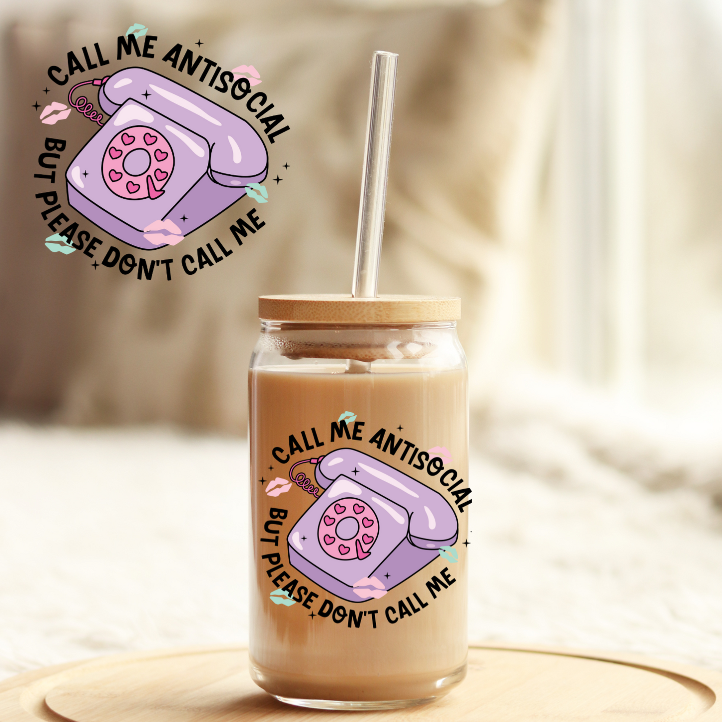 Tumbler Cup Decal 4" UV DTF Crystal Sticker: Antisocial UVDTF100489