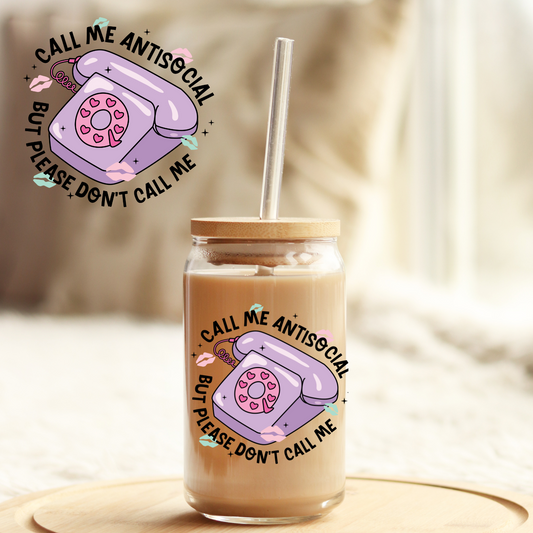 Tumbler Cup Decal 4" UV DTF Crystal Sticker: Antisocial UVDTF100489