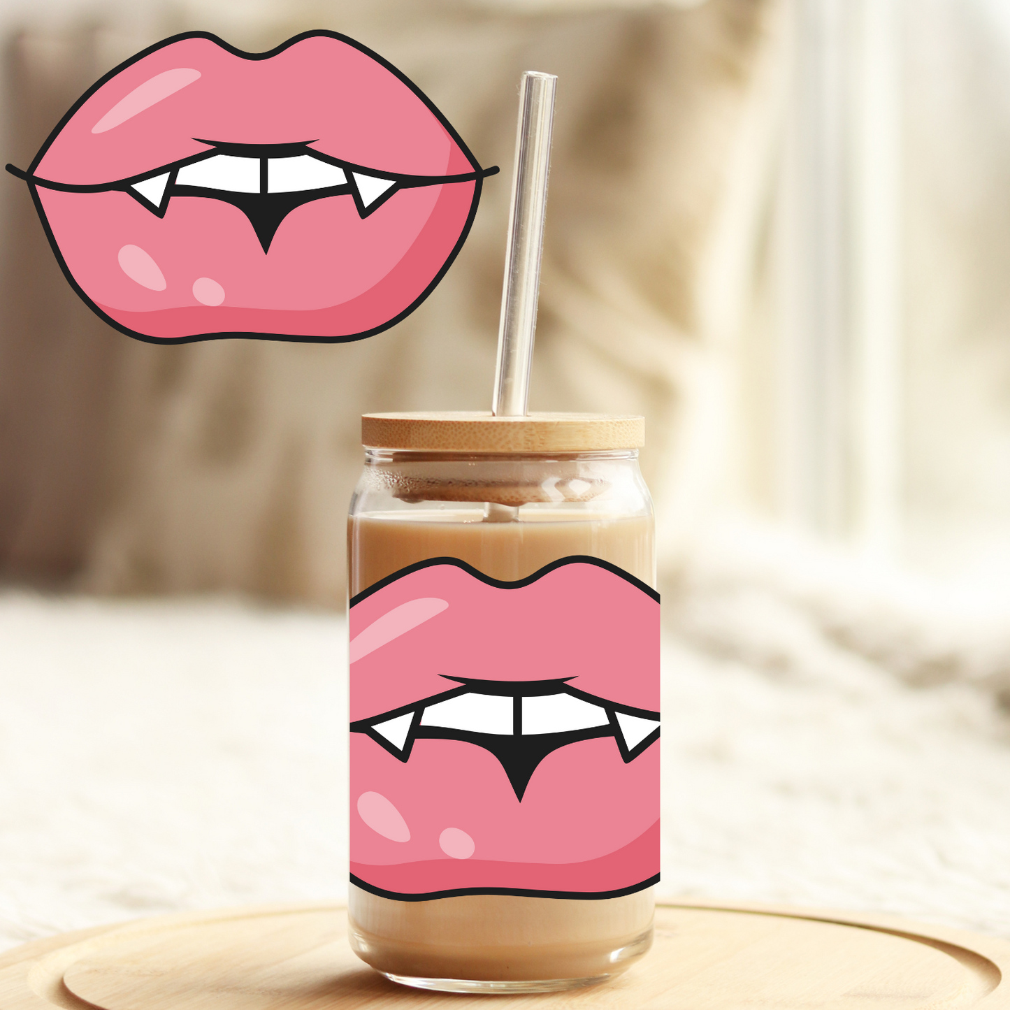 UV DTF Sticker | Ready to Apply Decal | Waterproof Permanent Sticker for Tumblers, Cups, Laptops, and More| Tumbler Cup Decal 4" UV DTF  Sticker: Vampire Lips UVDTF100542