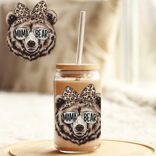 Tumbler Cup Wrap 16oz UV DTF Crystal Sticker: Mama Bear UVDTF100393