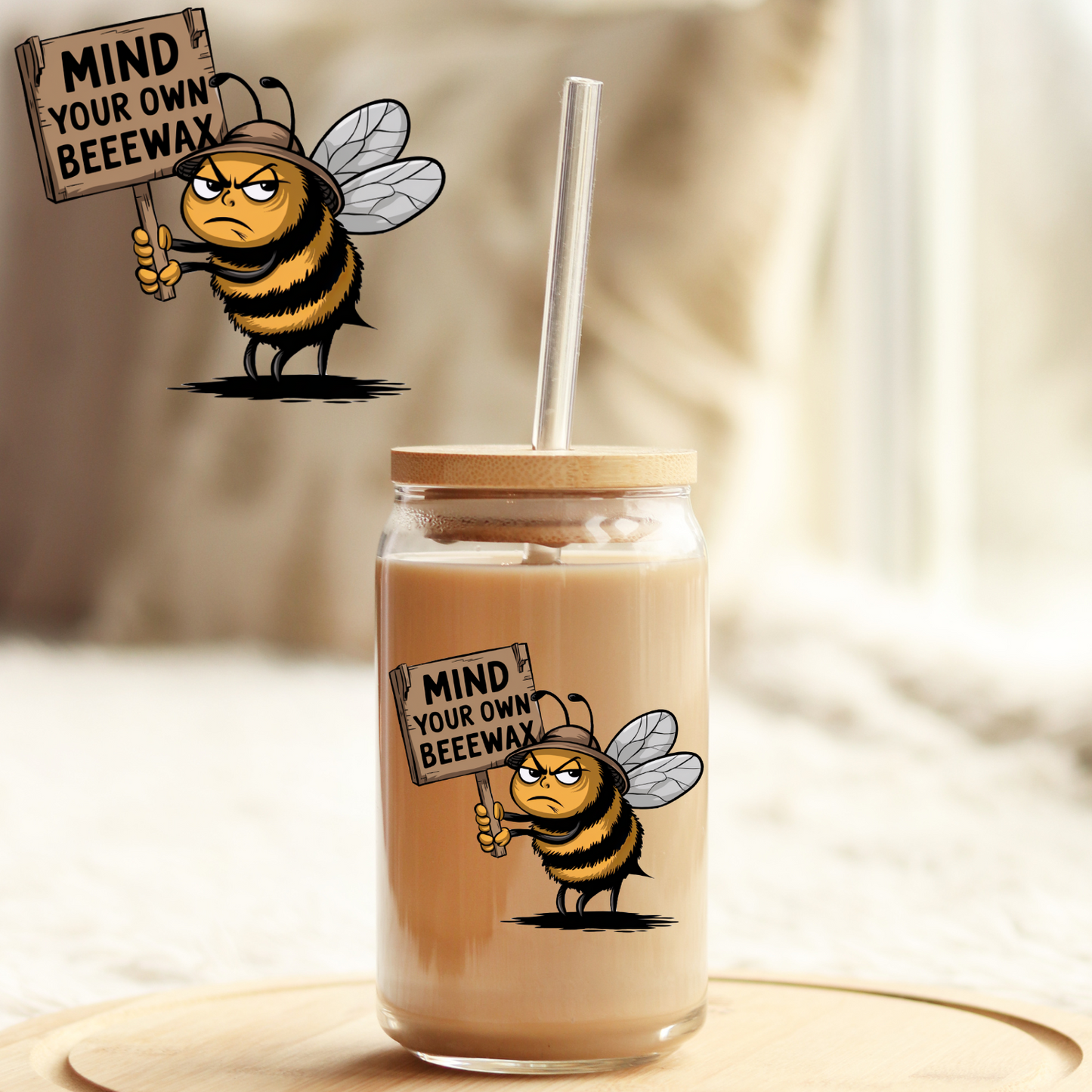 Tumbler Cup Wrap 16oz UV DTF Crystal Sticker: Mind your own beeswax UVDTF100459