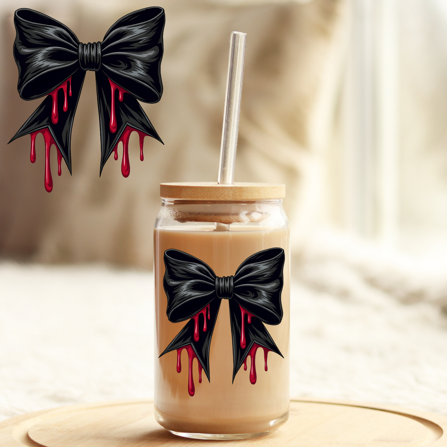 UV DTF Sticker | Ready to Apply Decal | Waterproof Permanent Sticker for Tumblers, Cups, Laptops, and More| Tumbler Cup Decal 4" UV DTF  Sticker: Halloween Bow UVDTF100537