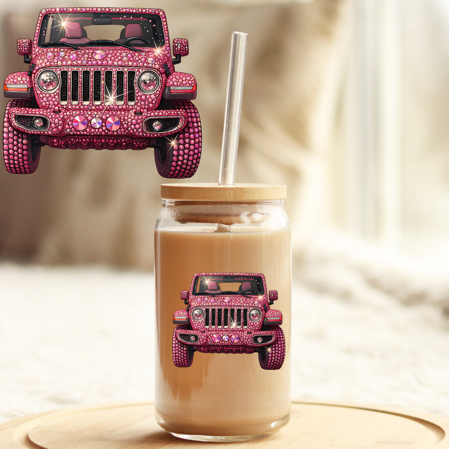 Tumbler Cup Decal 4" UV DTF Crystal Sticker: Bling Jeep UVDTF100496