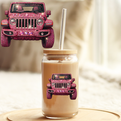 Tumbler Cup Decal 4" UV DTF Crystal Sticker: Bling Jeep UVDTF100496