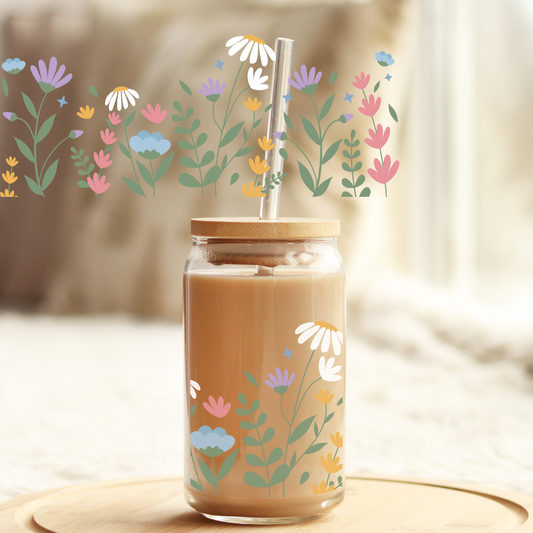 Tumbler Cup Wrap 16oz UV DTF Crystal Sticker: Flowers UVDTF100376