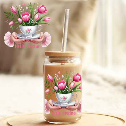 Tumbler Cup Wrap 16oz UV DTF Crystal Sticker: Spring UVDTF100366
