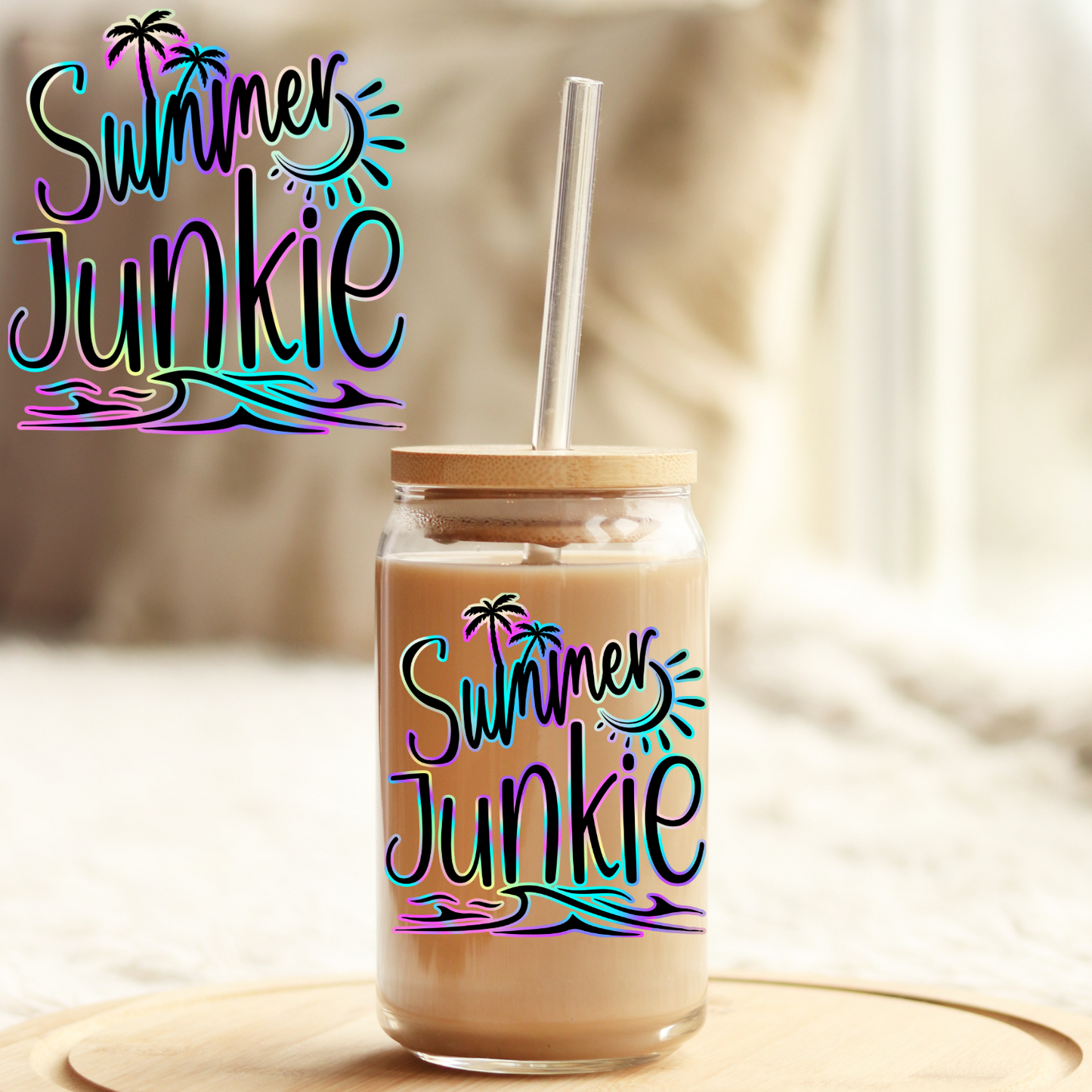 Tumbler Cup Wrap 16oz UV DTF Crystal Sticker: Summer Junkie UVDTF100454