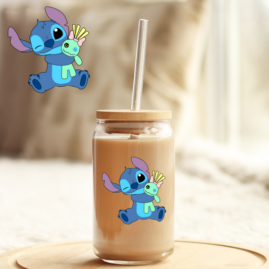 Tumbler Cup Wrap 16oz UV DTF Crystal Sticker: Blue Alien UVDTF100342