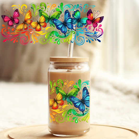 Tumbler Cup Wrap 16oz UV DTF Crystal Sticker: Colourful Butterfly UVDTF100313