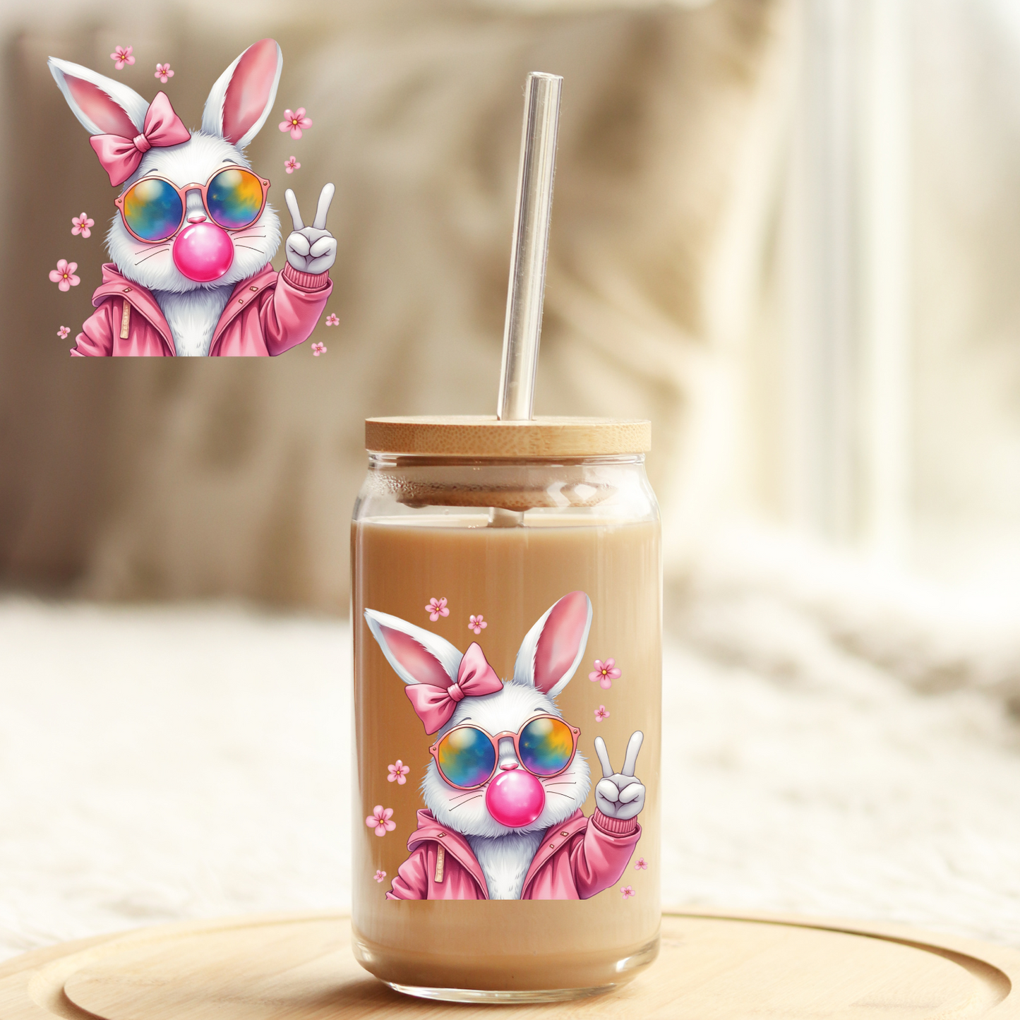 Tumbler Cup Wrap 16oz UV DTF Crystal Sticker: Bunny UVDTF100323