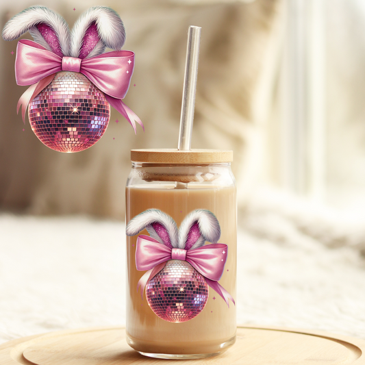 Tumbler Cup Wrap 16oz UV DTF Crystal Sticker: Disco Bunny UVDTF100322