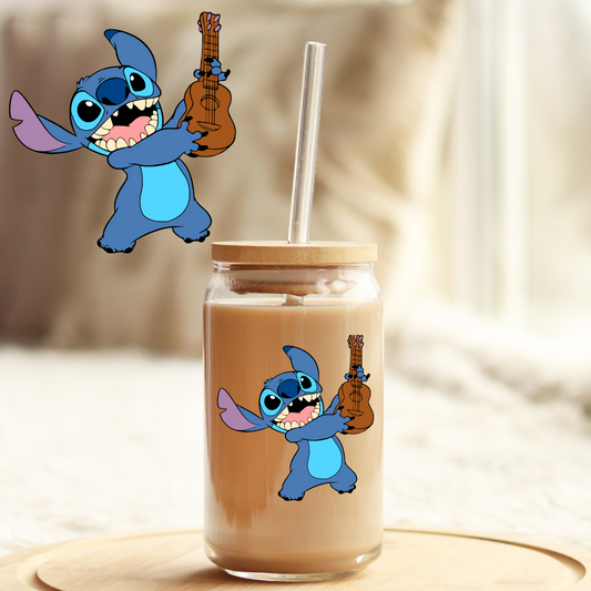 Tumbler Cup Wrap 16oz UV DTF Crystal Sticker: Alien Guitar UVDTF100344