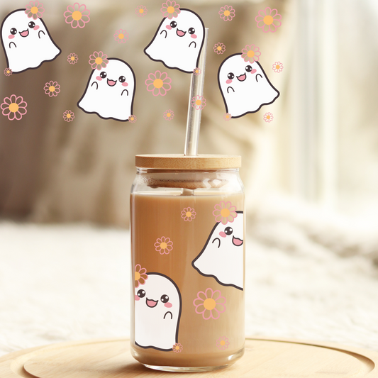 Tumbler Cup Wrap 16oz UV DTF Crystal Sticker: Halloween Ghosts UVDTF100280