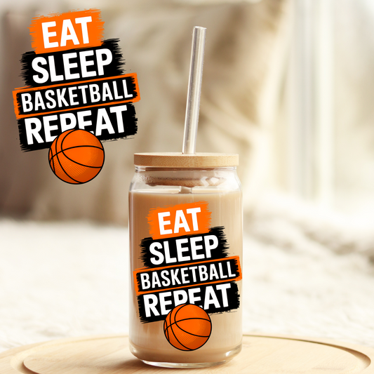 Tumbler Cup Wrap 16oz UV DTF Crystal Sticker: Eat sleep basketball UVDTF100441