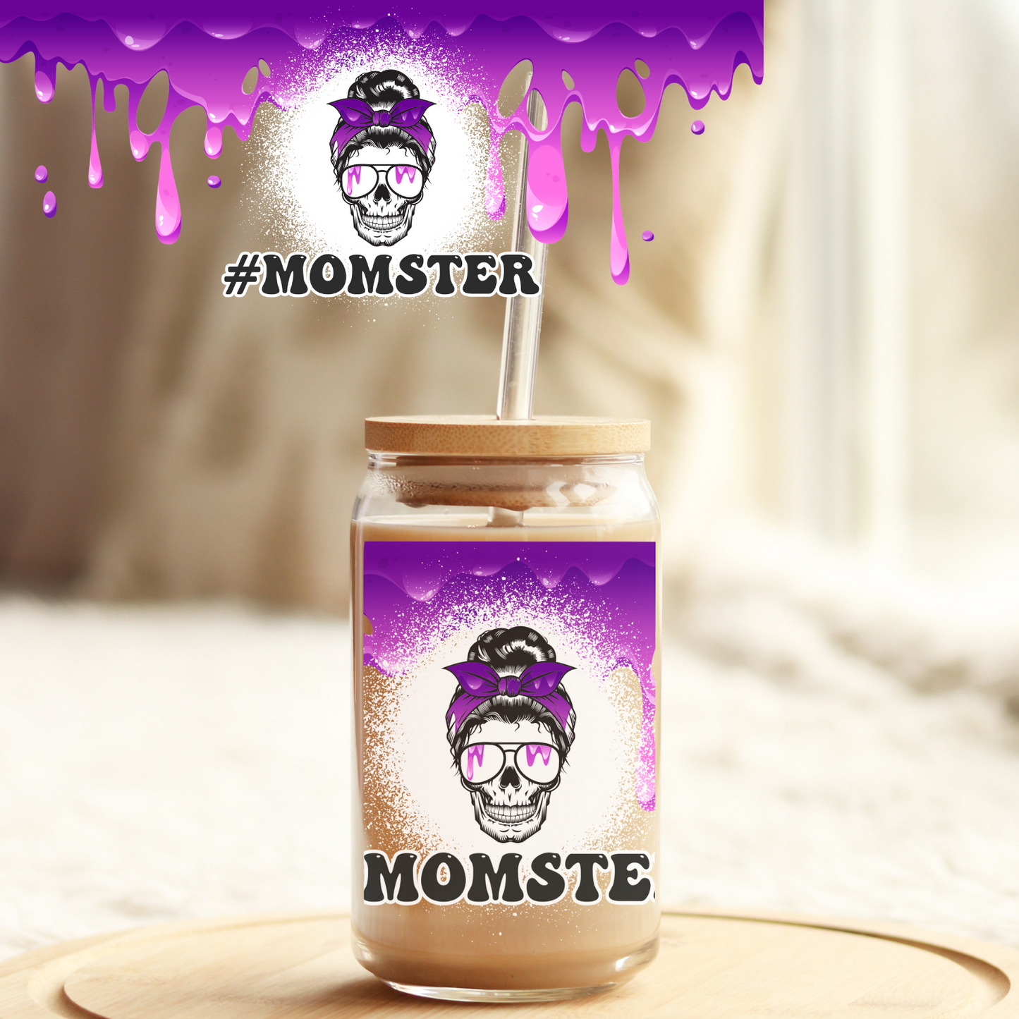 Tumbler Cup Wrap 16oz UV DTF Crystal Sticker: Momster UVDTF100290