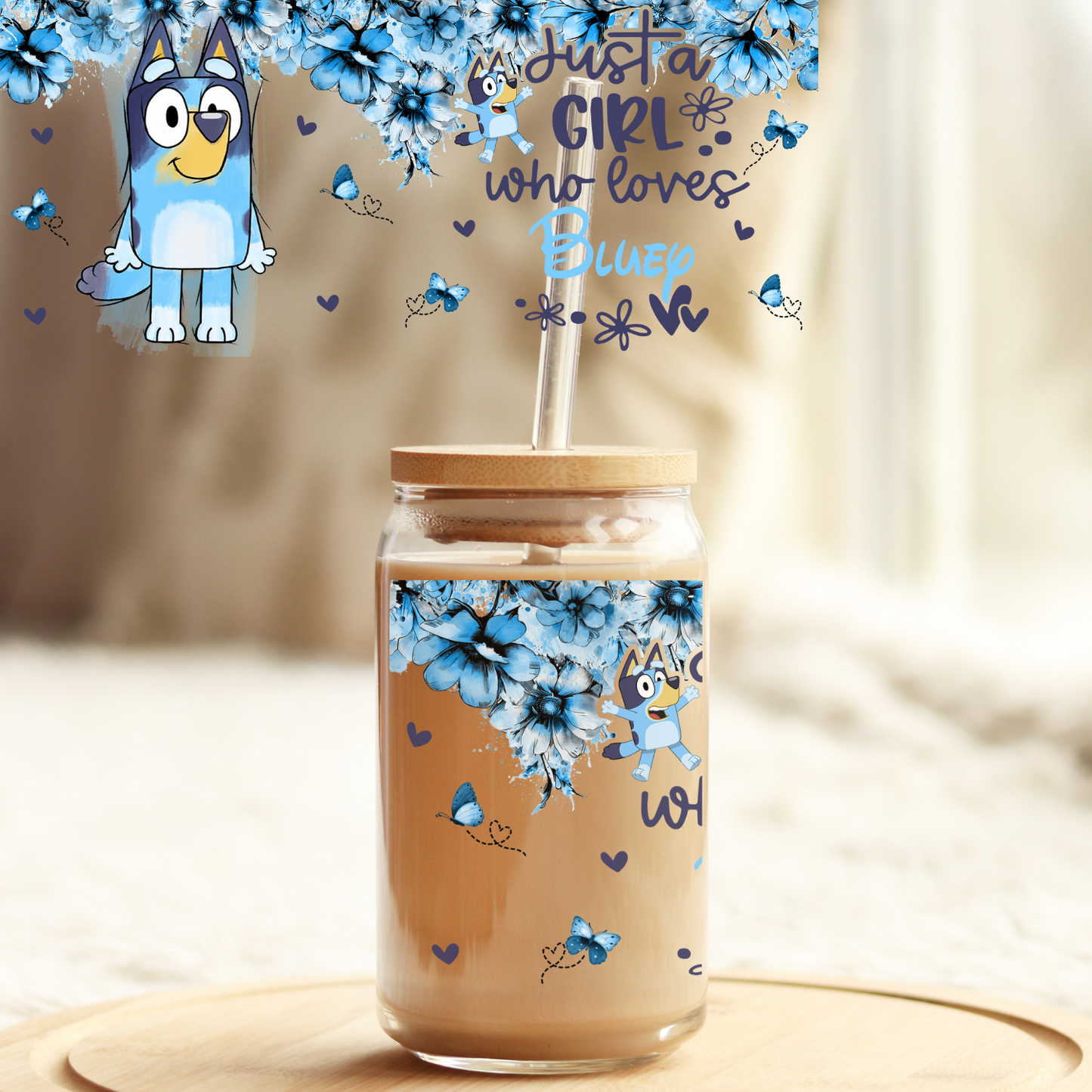 Tumbler Cup Wrap 16oz UV DTF Crystal Sticker: Girl who loves Bluey UVDTF100295