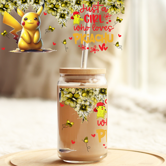 Tumbler Cup Wrap 16oz UV DTF Crystal Sticker: Girl who loves Poke UVDTF100293