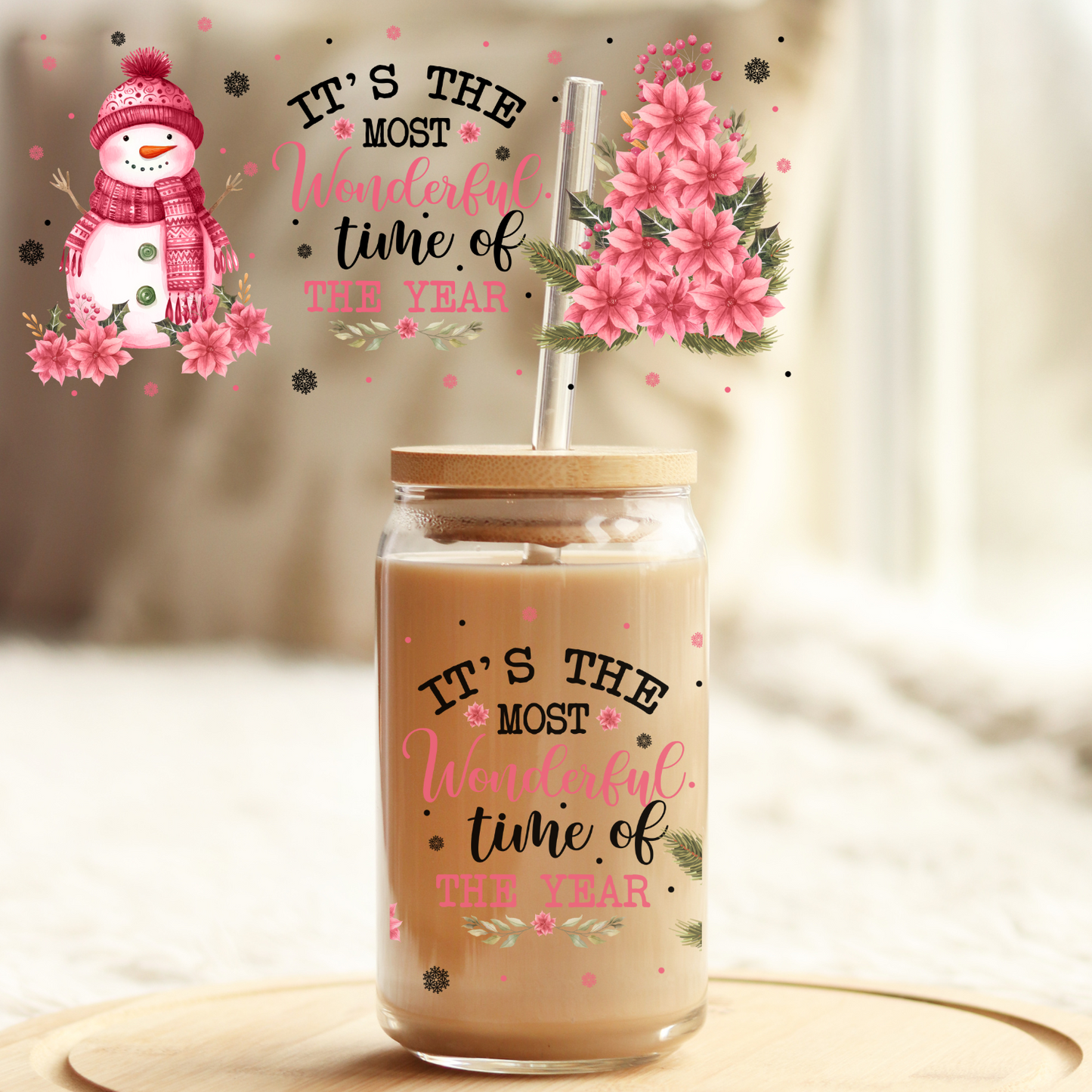 Tumbler Cup Wrap 16oz UV DTF Crystal Sticker: Wonderful Time of the Year UVDTF100305