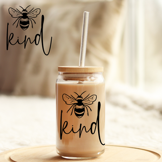 Tumbler Cup Wrap 16oz UV DTF Crystal Sticker: Bee Kind UVDTF100443