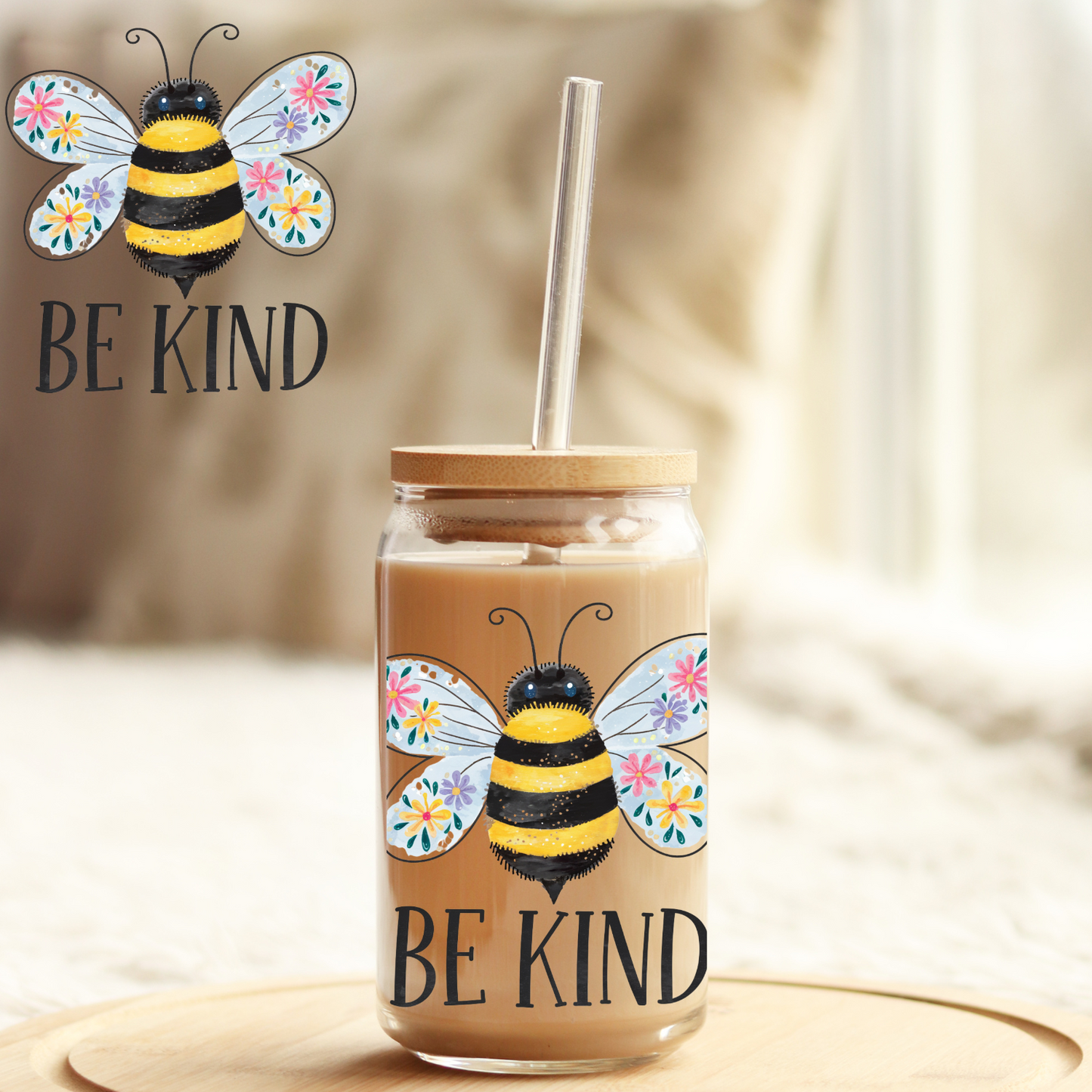 Tumbler Cup Wrap 16oz UV DTF Crystal Sticker: Be Kind UVDTF100444