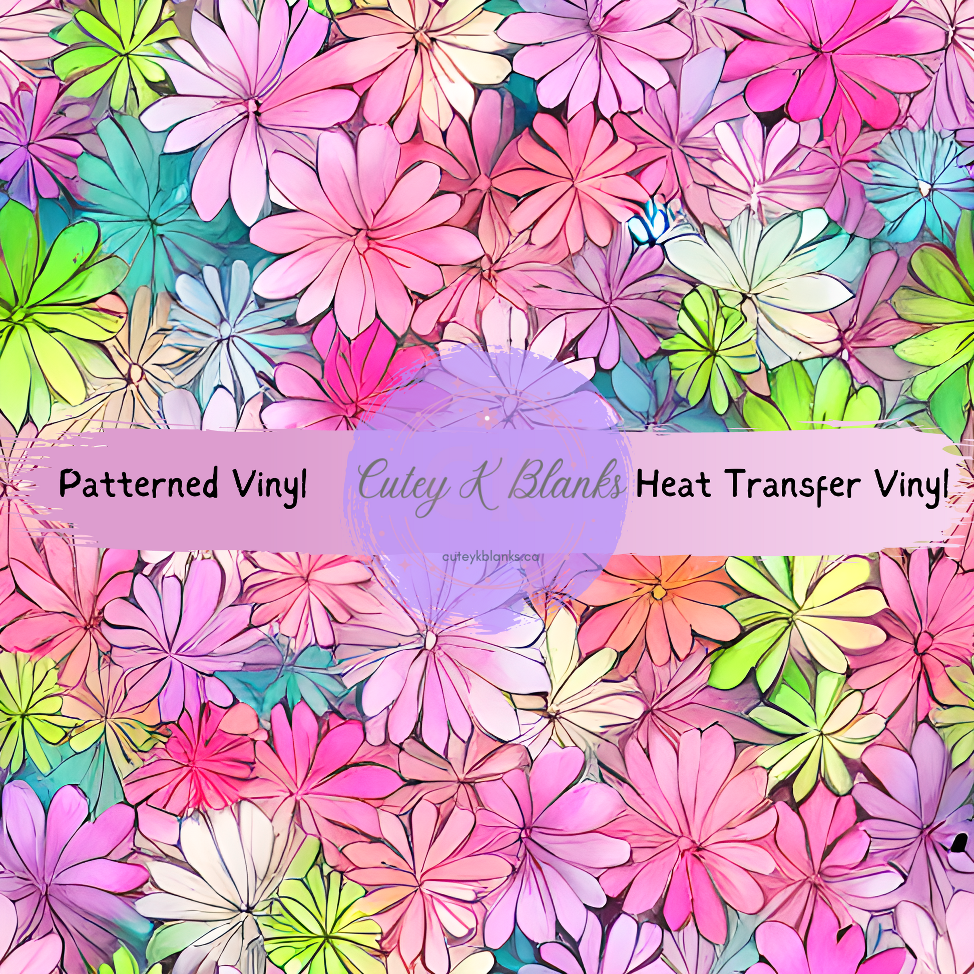 Premium Patterned Printed Vinyl and Heat Transfer (HTV) Sheets - Flowers - PV100071 - Cutey K Blanks