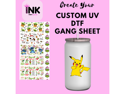 Custom UV DTF Print, Ready to Use Stickers. GANG SHEET BUILDER | Permanent Stickers | White Base Stickers