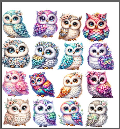 Tumbler Cup Wrap 16oz UV DTF Crystal Sticker: Owl Gang Sheet UVDTF100411