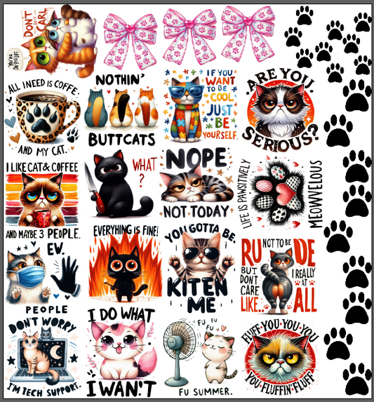 Tumbler Cup Wrap 16oz UV DTF Crystal Sticker: Cats Gang Sheet UVDTF100412