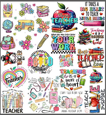 Tumbler Cup Wrap 16oz UV DTF Crystal Sticker: Teacher 1 Gang Sheet UVDTF100432