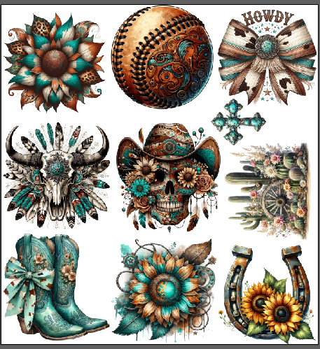 Tumbler Cup Wrap 16oz UV DTF Crystal Sticker: Western Gang Sheet UVDTF100431