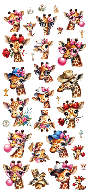 Tumbler Cup Decal UV DTF Crystal Sticker: Giraffe Gang Sheet UVDTF100497