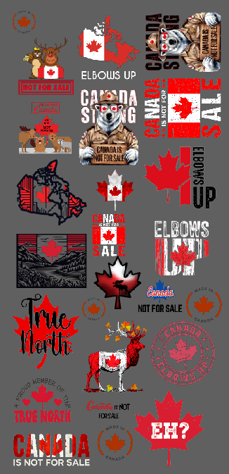 Tumbler Cup Wrap 16oz UV DTF Crystal Sticker: 11.2" x 24" Canada Gang Sheet UVDTF100320